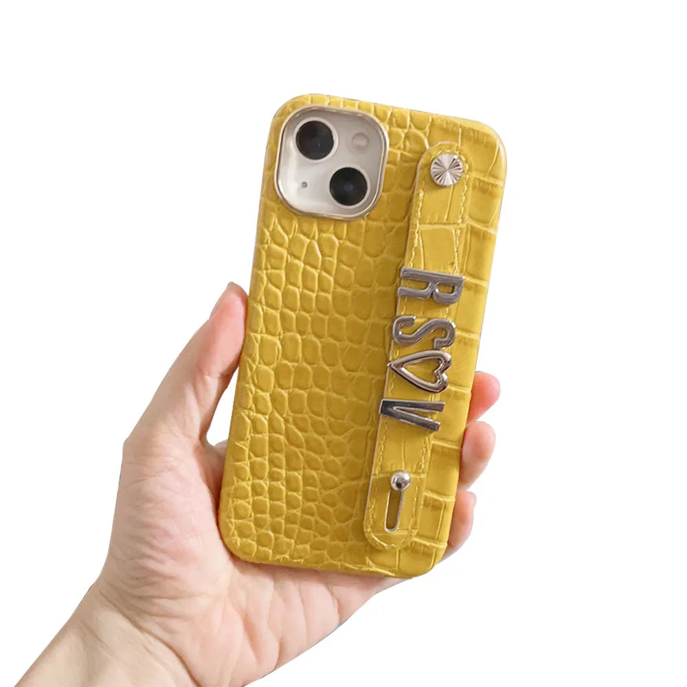 Luxury Custom Personalised Name Silver Metal Letter Charm Leather Phone Cases For Iphone 14 13 12 11 15 Pro Max 16 pro max Cover