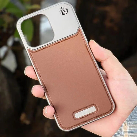 Luxury Leather Metal Integrated Phone Case For IPhone 16 Pro 15 14 13 ProMax Push-Pull Installation With Aromatherapy Back Cover
