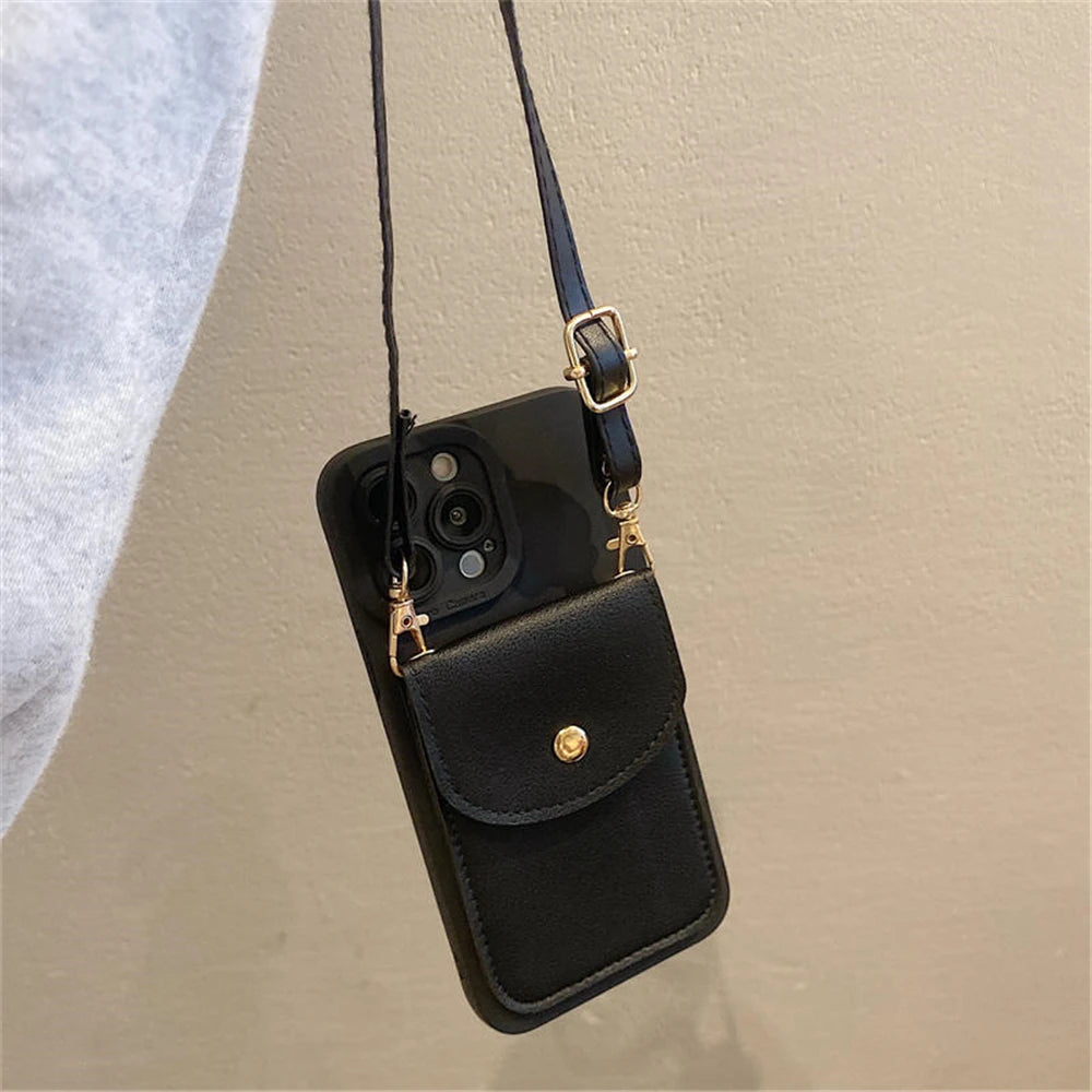 Wallet Leather Crossbody Neckband Lanyard Phone Case for iPhone 15 14 11 12 13 Pro Max X XS XR 7 8 Plus Luxury Card Holder Cover - Caseverse