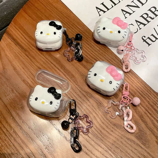 Cute Pink Hello KT Cat Cover for AirPods 4 Cartoon Earphone Case for Airpods Pro2 Pro 3 2 1 Protective Cover with Keychain
