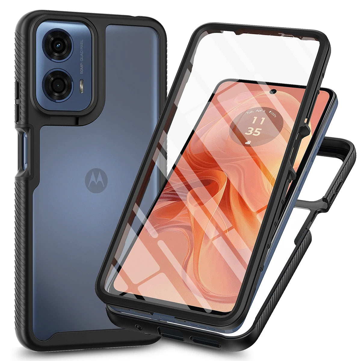 Moto G24 Shockproof Clear Case Built in Screen Protector Full Body Rugged Defender Cover for Motorola G04/G04S Case
