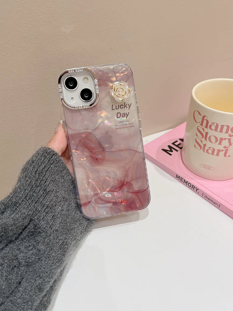 Fashion Glitter Laser Shiny Floral Marble Pattern Shell Case For iPhone 15 Pro Max 16 14 13 11 12 Shockproof Phone Cover Bumper - Caseverse