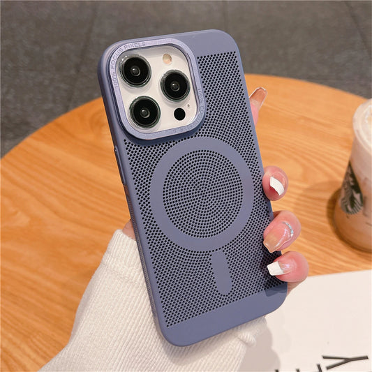 Ultra-thin Cooling Mesh Magnetic Matte Hard Steel Magnetic Shockproof Case for iPhone 15 13 12 14 11 Pro Max
