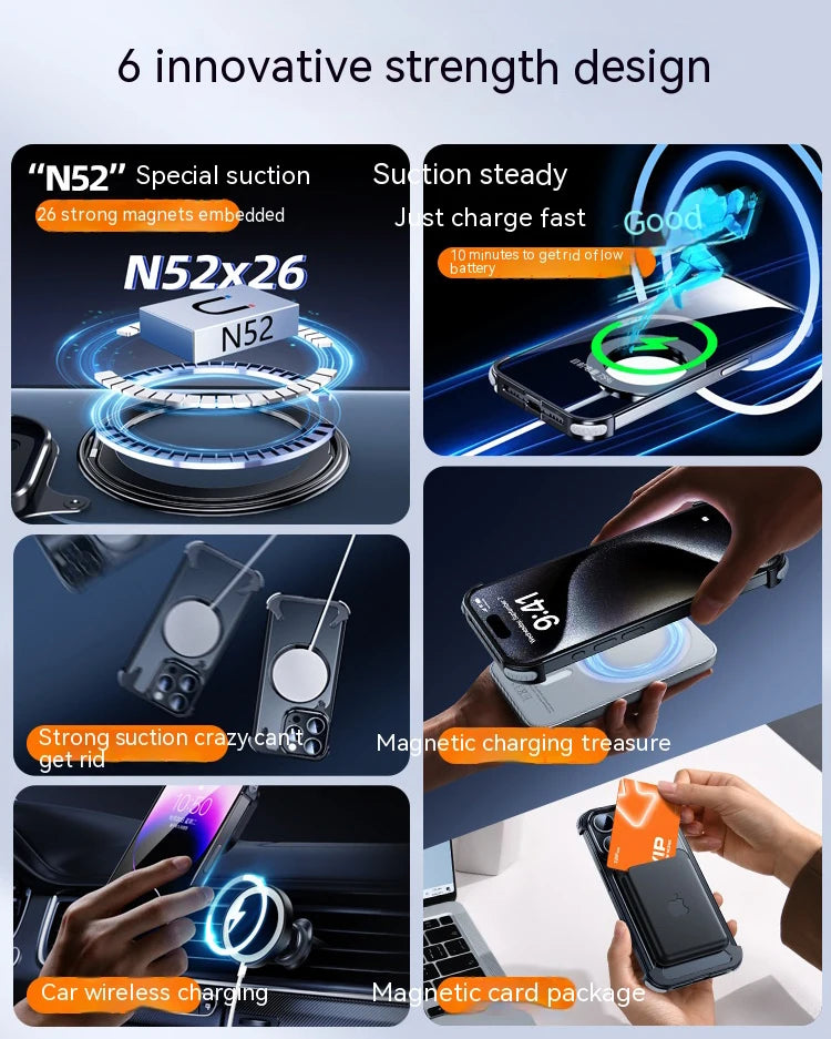 For iPhone 15 Pro Max Case Aluminum Alloy Metal Magnetic Magsafe 360° Rotate Stand Rimless car Phone holder matte leather Cover