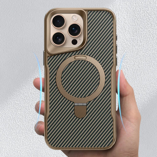 Desert Titanium metal holder carbon fibre magnetic phone case for iPhone 16 15 14 13 12 Pro Max magsafe charging armor hard case - Caseverse