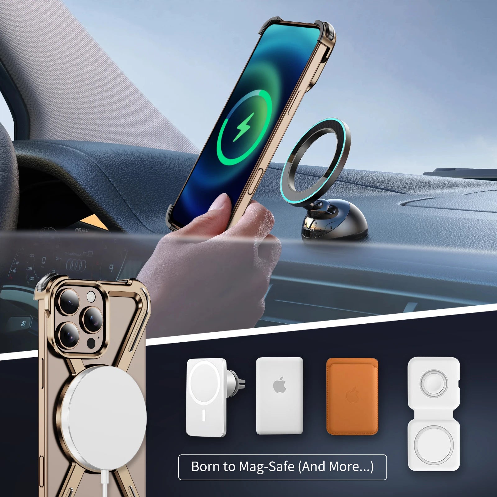 Aluminum Alloy Military armor Rimless Magnetic Phone Case For iphone 16 13 14 15 Plus Pro Max 16E E Metal Airbag protection case - Caseverse