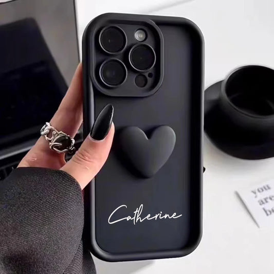 Cute INS Love Heart Personalized Name Case For iPhone 16 15 14 13 12 11 Pro Max Luxury Soft Silicone Custom DIY Cover 15 Pro Max