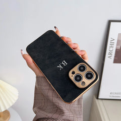 Leather Personalised Customized Name Case For Iphone 11 12 13 14 15 16 Pro Max Plating Frame Lambskin Initials Cover 16 11 15Pro