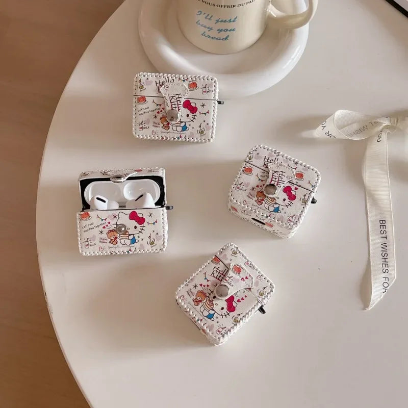 Sutiable for AirPods Pro 2 Premium Leather Earphone Cases with Leather Strap Anti-lost Anti-fall Cartoon Cute AirPods 1 2 3 Case
