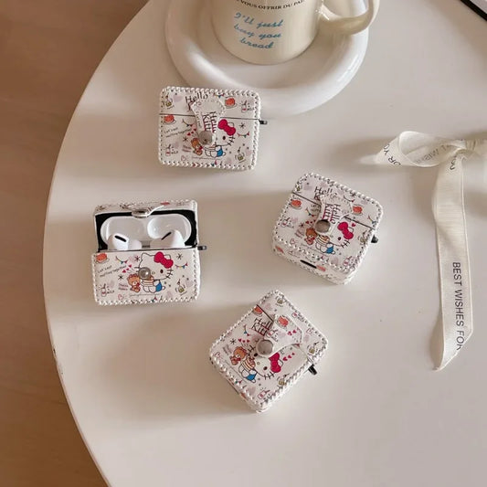 Sutiable for AirPods Pro 2 Premium Leather Earphone Cases with Leather Strap Anti-lost Anti-fall Cartoon Cute AirPods 1 2 3 Case