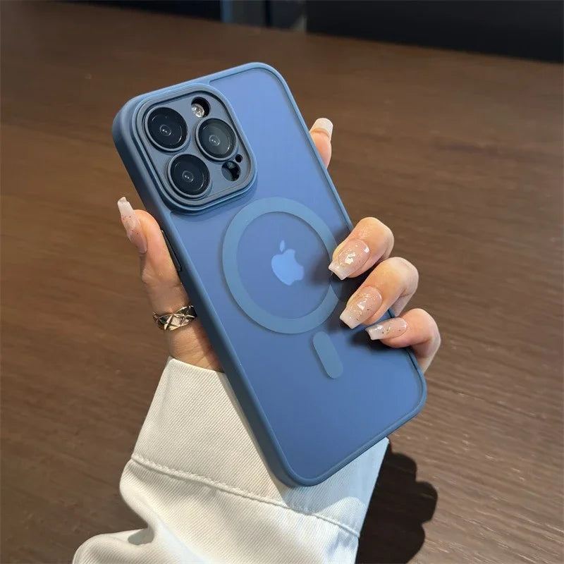 Luxury Magsafe Matte Transparent Phone Cases For iPhone 11 12 13 14 15 16 Pro Max Plus Magnetic Bumper Cases Cover