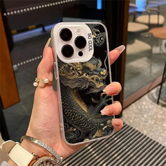 Golden Dragon Personality Pattern Shockproof Matte Phone Case For iPhone 16 15 14 13 12 11 Pro Max XR XS MAX 7 8 PLUS MINI Cover