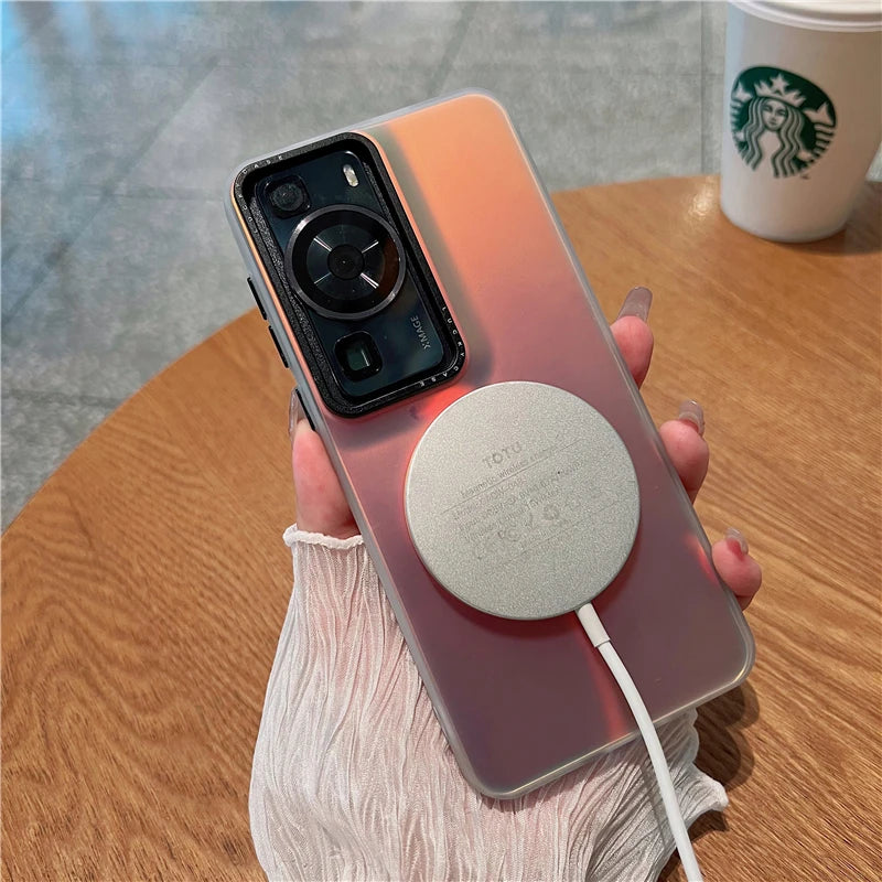 Luxury For Magsafe Magnetic Wireless Charging Case ForHuawei P50 P40 P60 Pro Clear grdient Protector Cover On Huawei P60 Pro - Caseverse