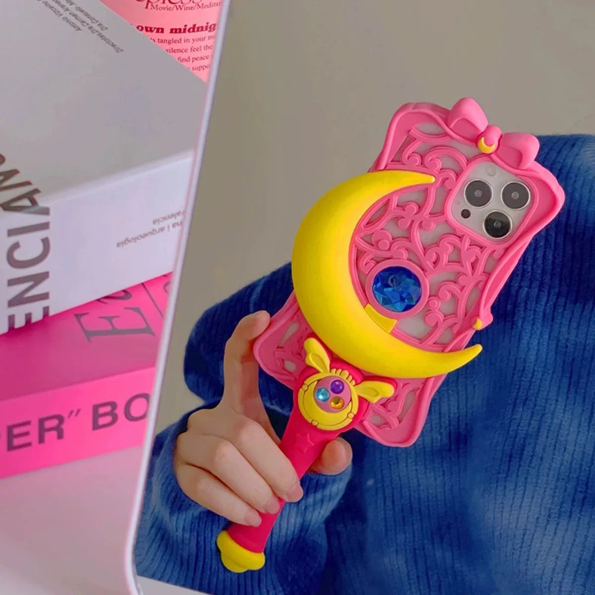 Suitable for Pink Pretty Girl Star Moon Stick iPhone 14 Pro Max 13 Phone Case 12 15 11 Silicone Full Package Anti Drop Soft Case - Caseverse
