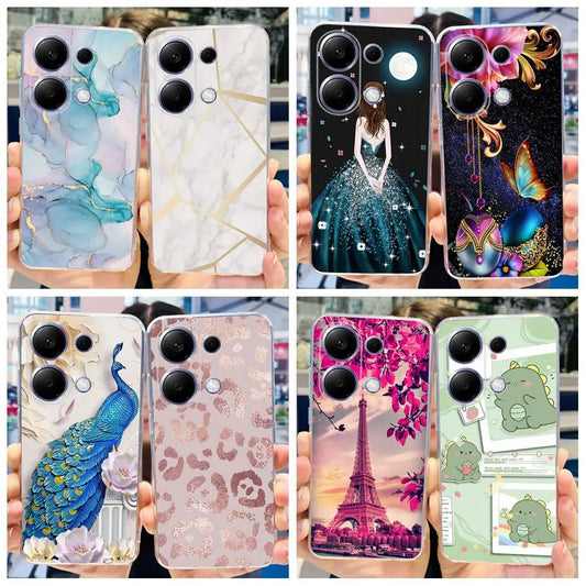 For Xiaomi Poco M6 Pro 2024 Case New Fashion Marble Cartoon Cover Soft Clear Silicone Funda For Xiaomi Poco M6 Pro 4G Phone Case