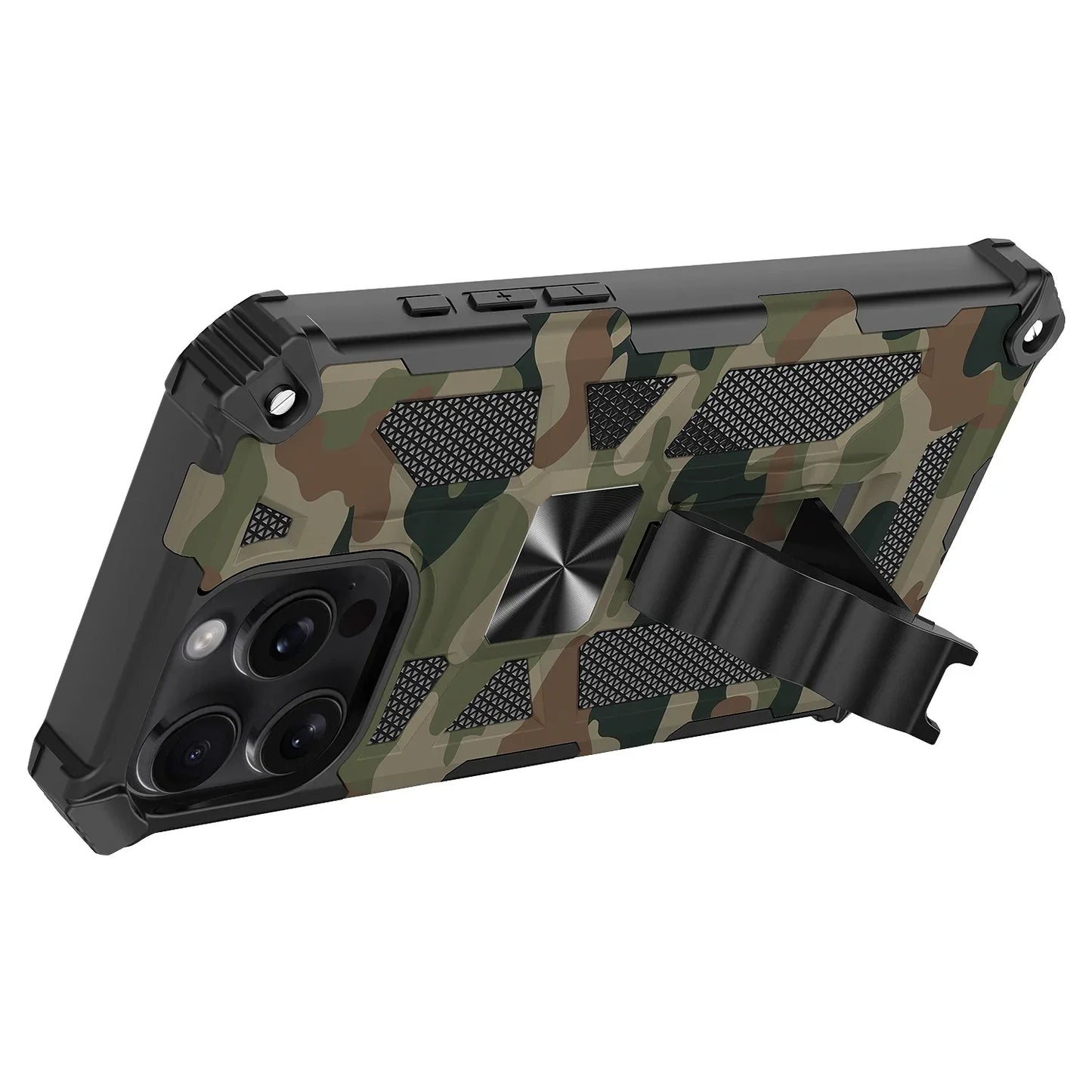 Military Camouflage Armor Shockproof Case For iPhone 11 12 13 14 15 16 Pro Max Xs XR SE 2020 2022 8 7 Plus Kickstand Phone Cover - Caseverse