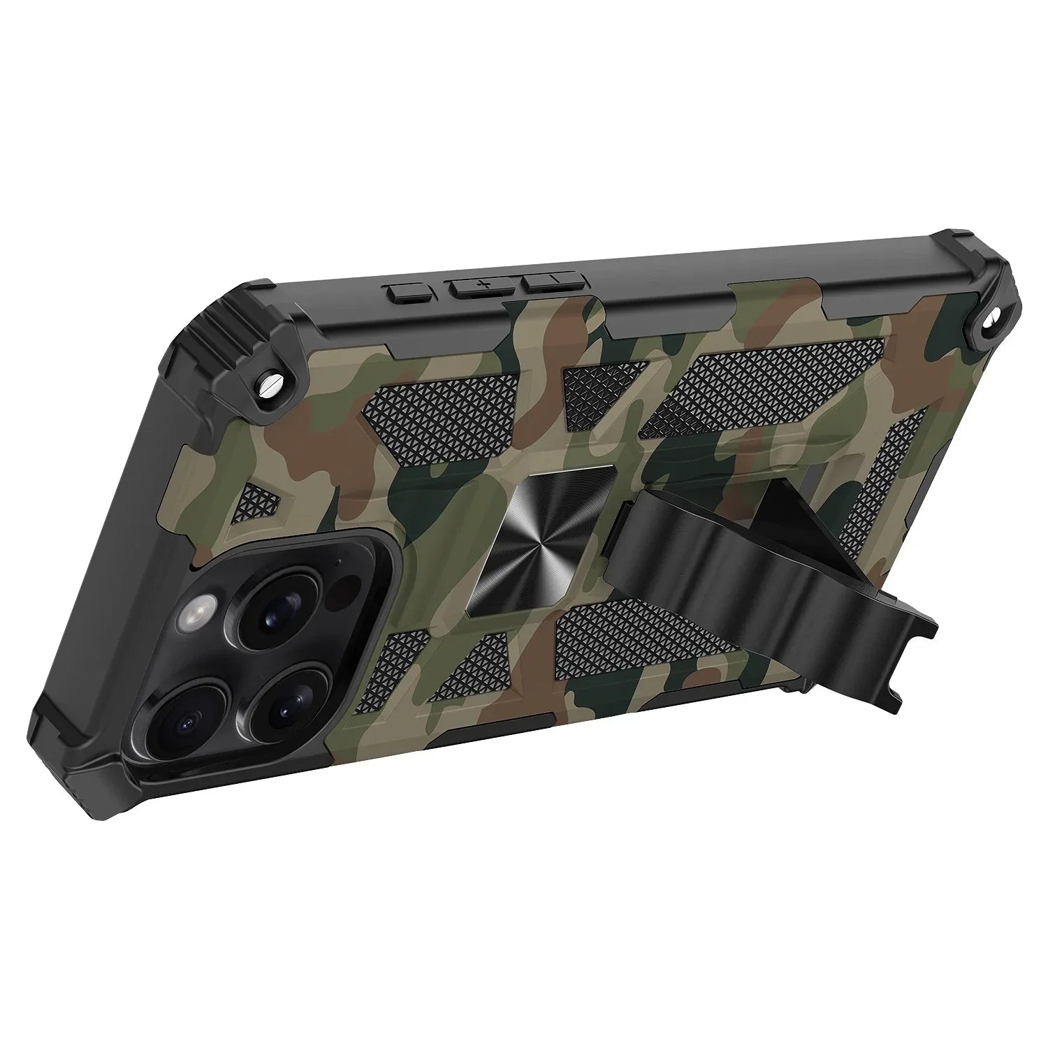 Military Camouflage Armor Shockproof Case For iPhone 11 12 13 14 15 16 Pro Max Xs XR SE 2020 2022 8 7 Plus Kickstand Phone Cover - Caseverse