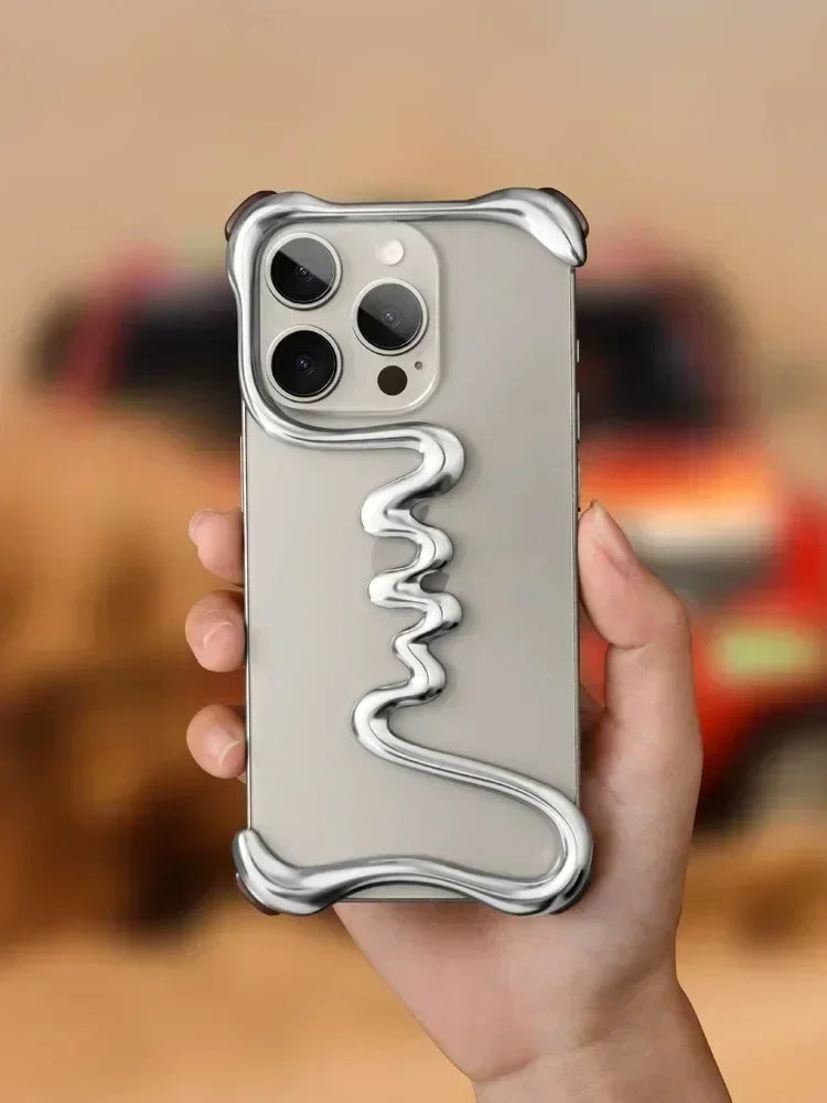 iPhone Phone Case Metal 3D Hollow Case For iPhone16 ProMax 14 15 Pro 16Plus  Aluminum Alloy Track Shell Air Bag Shockproof Cover