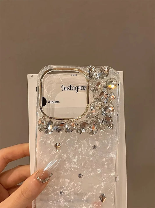 Bling Siliver Color Diamond Phone Cases For iPhone 16 15 Pro Max 12 13 14 Pro Max High-end Luxury Marble Protective Soft Cover