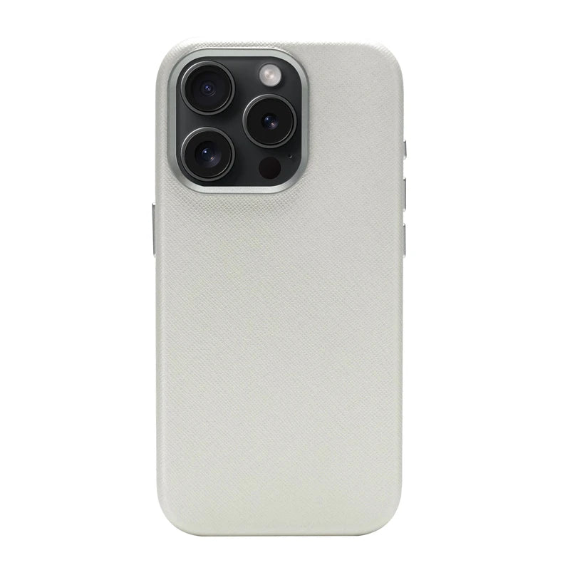 Alloy Lens Silk Texture PU Leather MagSafe Phone Case For iPhone 16 16pro max 15 Pro 14 13 Wireless Charging Hard Armor Cover - Caseverse