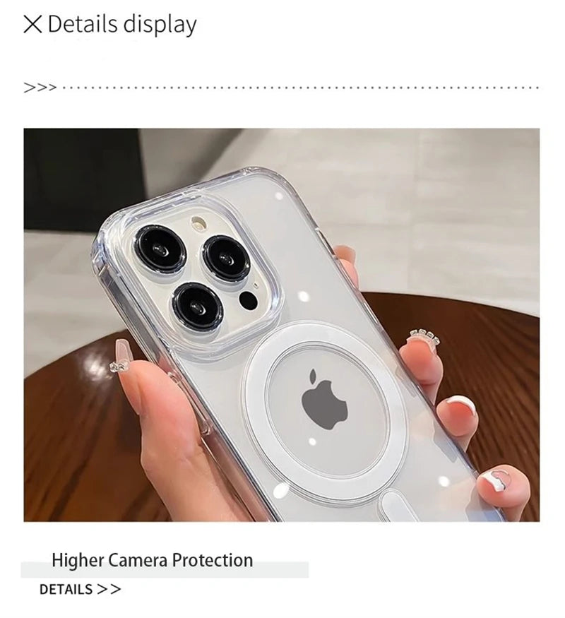 Original Clear For Magsafe Magnetic Wireless Charging Case For iPhone 15 14 13 12 Mini 11 Pro X XR XS Max 7 8 Plus Acrylic Cover - Caseverse