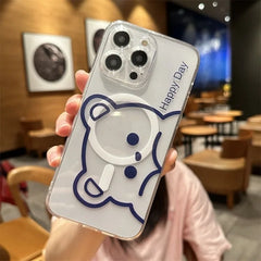 Simple Pen Bear Magsafe Magnetic Phone Case for Samsung Galaxy S24 S23 S22 S21 S20 FE Plus Ultra 5G Soft Clear Tpu Cover