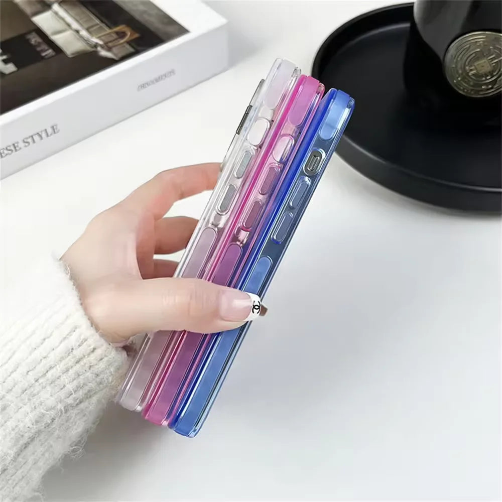 Gradient Metal Lens Holder Magsafe Phone Case for IPhone 16 15 14 Plus 13 12 Pro Max Back Lens Glass Film Matte PC Hard Cover