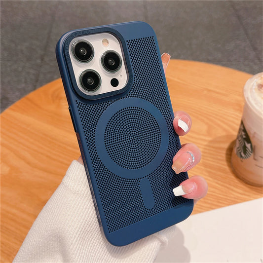 Ultra-thin Cooling Mesh Magnetic Matte Hard Steel Magnetic Shockproof Case for iPhone 15 13 12 14 11 Pro Max