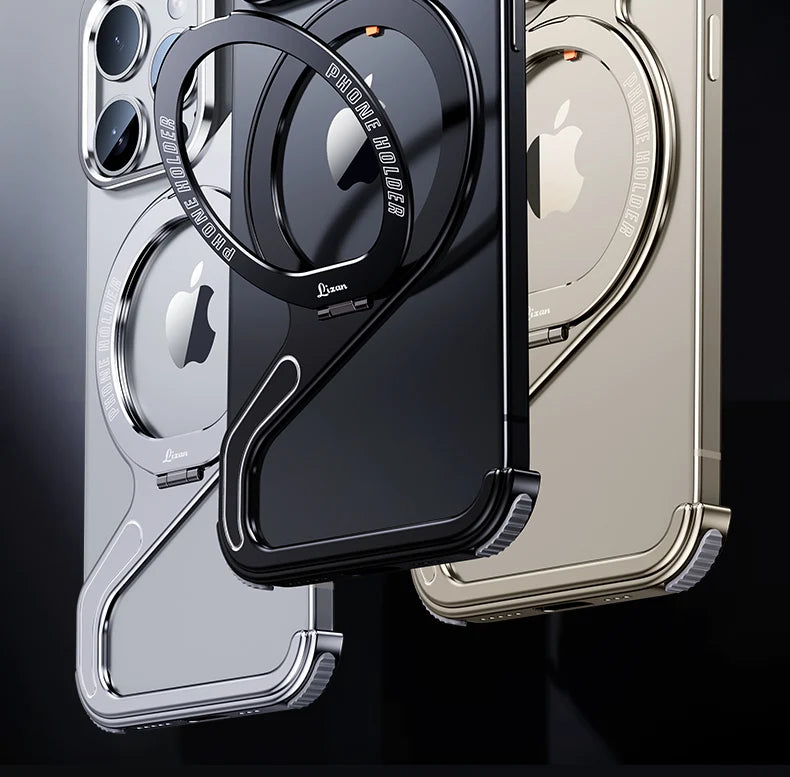 Shockproof Phone Case Z Shape Metal Frame for iPhone 16 Pro 15 14 13 Pro Max Plus Full Aluminium Alloy Magnetic Bracket Cases