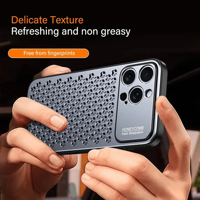 Aluminum Alloy Phone Case For iPhone 16 Pro Max 15 14 13 Metal Breathable Back Cover