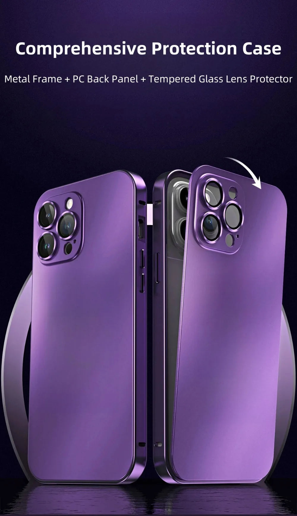 Luxury Aluminum Metal Frame Phone Case For iPhone 16 15 14 13 12 Pro Max Plus Camera Lens Glass Protect Shockproof PC Back Cover