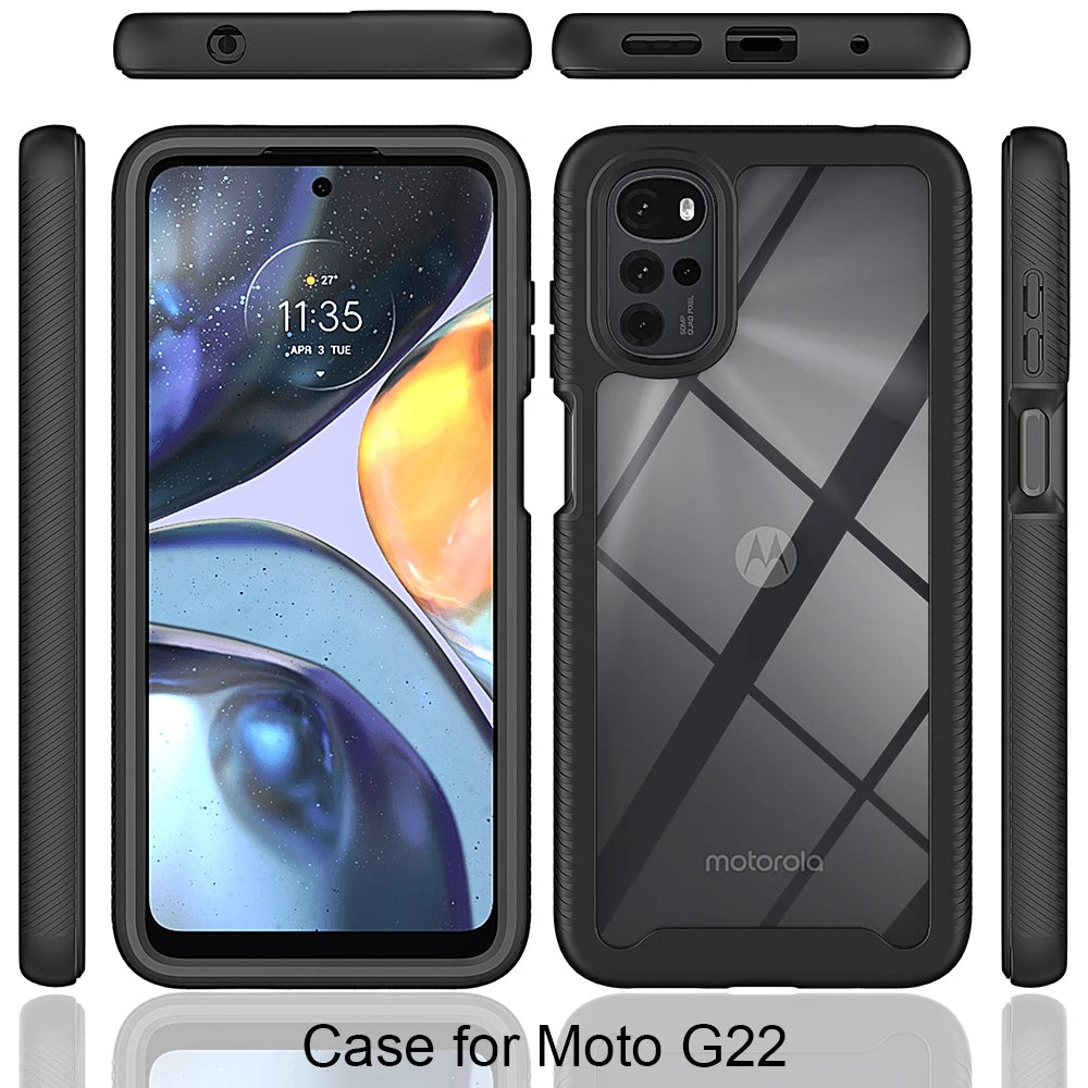 Moto E32 Shockproof Clear Case Built in Screen Protector Full Body Rugged Defender Cover for Motorola G22 Case, E32S,G52 Cases - Caseverse