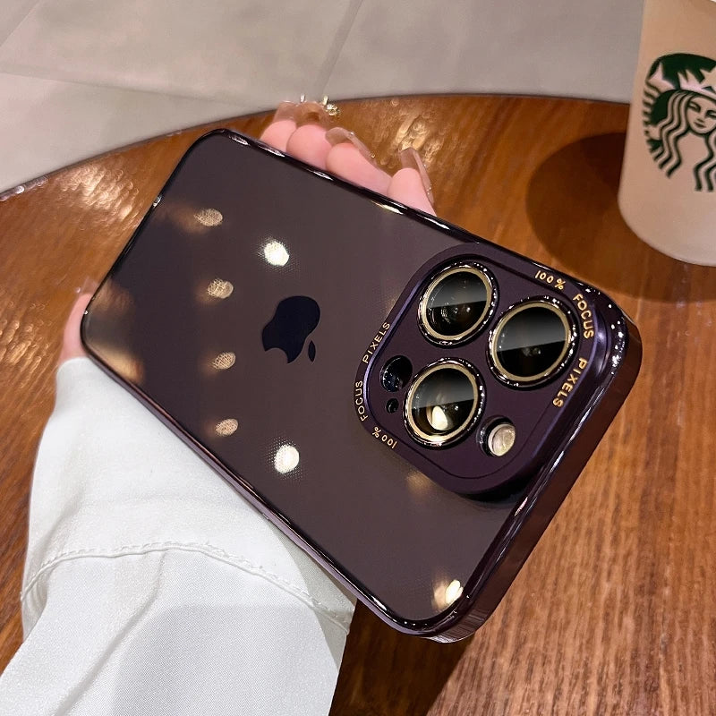For iPhone 15 Pro Max Luxury Case Metal Camera Protection Transparent Armor Phone Cases for iPhone 12 13 14 Pro Max 14 Pro Plus