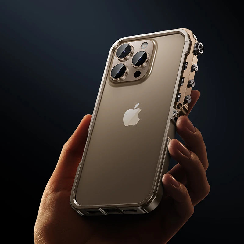 For iPhone 15 16 Pro Max Plus Metal Robotic Arm Phone Case Aluminum Alloy Frame Irregular Bumper Shockproof Protective Cover