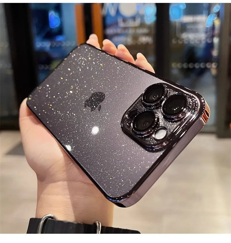 Luxury Electroplated Glitter Phone Case For IPhone 16 15 14 13 12ProMax  Clear Transparent Shockproof Hard Back Protective Cover - Caseverse
