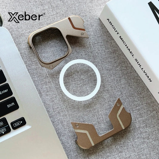 Magnetic Titanium Metal Transparent No Frame Phone Case For iPhone 16 Pro Max 16  Plus For Magsafe Aluminum Bumper Armor Cover