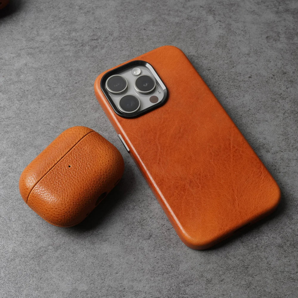 YMW Magnetic Genuine Leather Case for iPhone 16 Pro Max 15 14 Personality Cowhide Magnetic Phone Cover - Caseverse