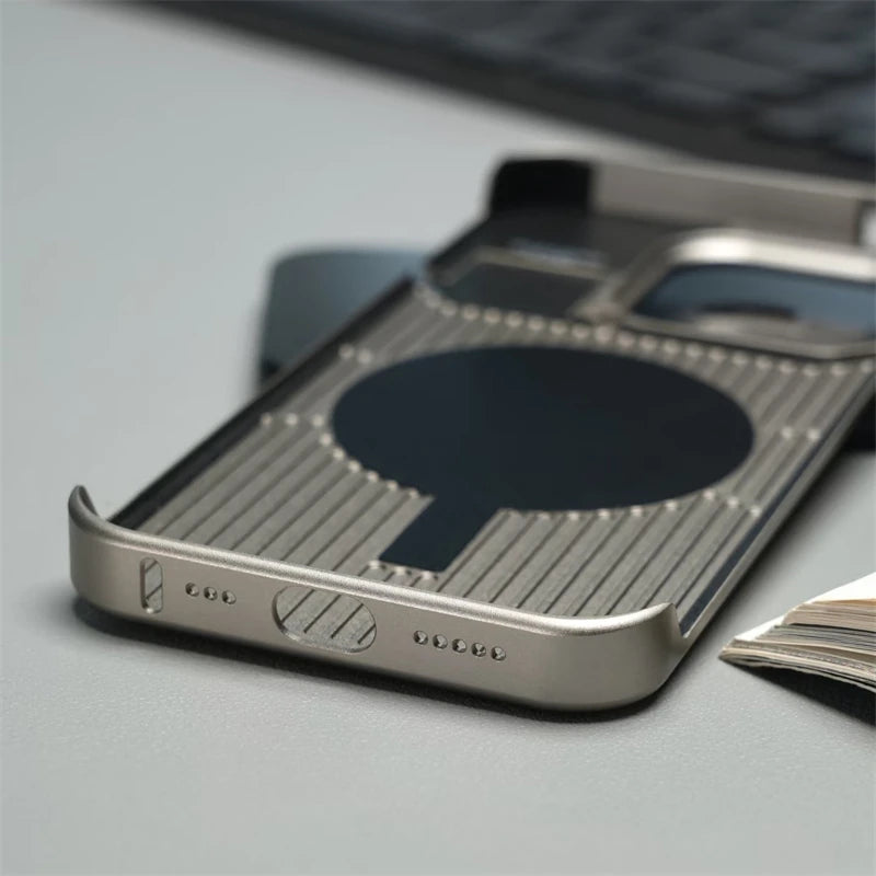 Aluminum Alloy Leather Magnetic Phone Case For iPhone 16 16pro 15 14 Pro Max Wireless Charging Metal Frameless Shockproof Cover