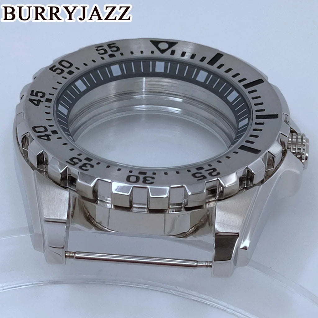 BURRYJAZZ 44mm NH34 NH35 NH36 NH38 NH39 NH70 Watch Case Silver Black Stainless Steel Watch Case
