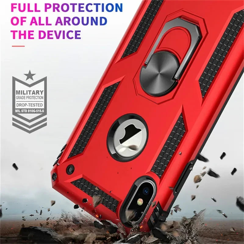 Armor Shockproof Kickstand Phone Case For iPhone 16 15 Pro Max 16 15 Plus Military Grade Anti-drop Protection Finger Ring Cover - Caseverse