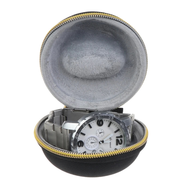 Travel Watch Case,Single Watch Box with Zipper for Storage, Cushioned Round Portable Watch Case for Wristwatches