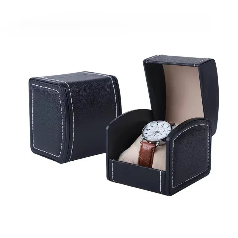 Oval Black Brown Green Single Pillow PU Leather Wristwatch Display Watch Case Organizer for Men Clamshell PU Leather Watch Case