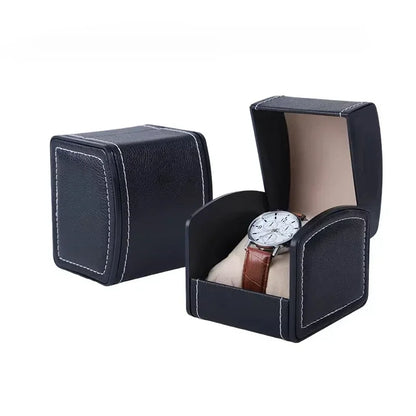 Oval Black Brown Green Single Pillow PU Leather Wristwatch Display Watch Case Organizer for Men Clamshell PU Leather Watch Case