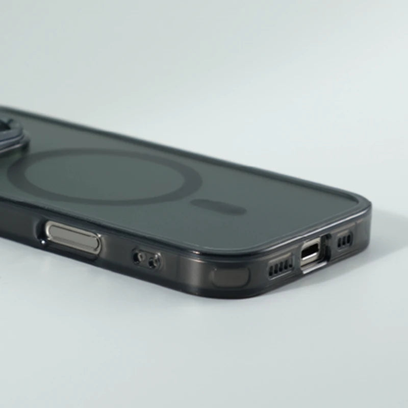 Metal Lens Kickstand Laser MagSafe Phone Case For iPhone 16 16pro max 14 15 Pro 13 12 Magnetic Wireless Charging Hard PC Cover