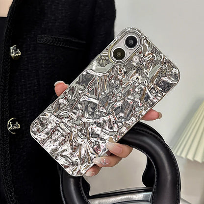 Stylish Metal Color Silver Meteorite Texture Case For iPhone 16 Pro Max 15 14 13 12 11 16 plus Soft TPU Anti-knock Cover