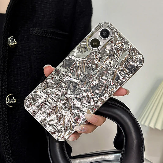 Stylish Metal Color Silver Meteorite Texture Case For iPhone 16 Pro Max 15 14 13 12 11 16 plus Soft TPU Anti-knock Cover