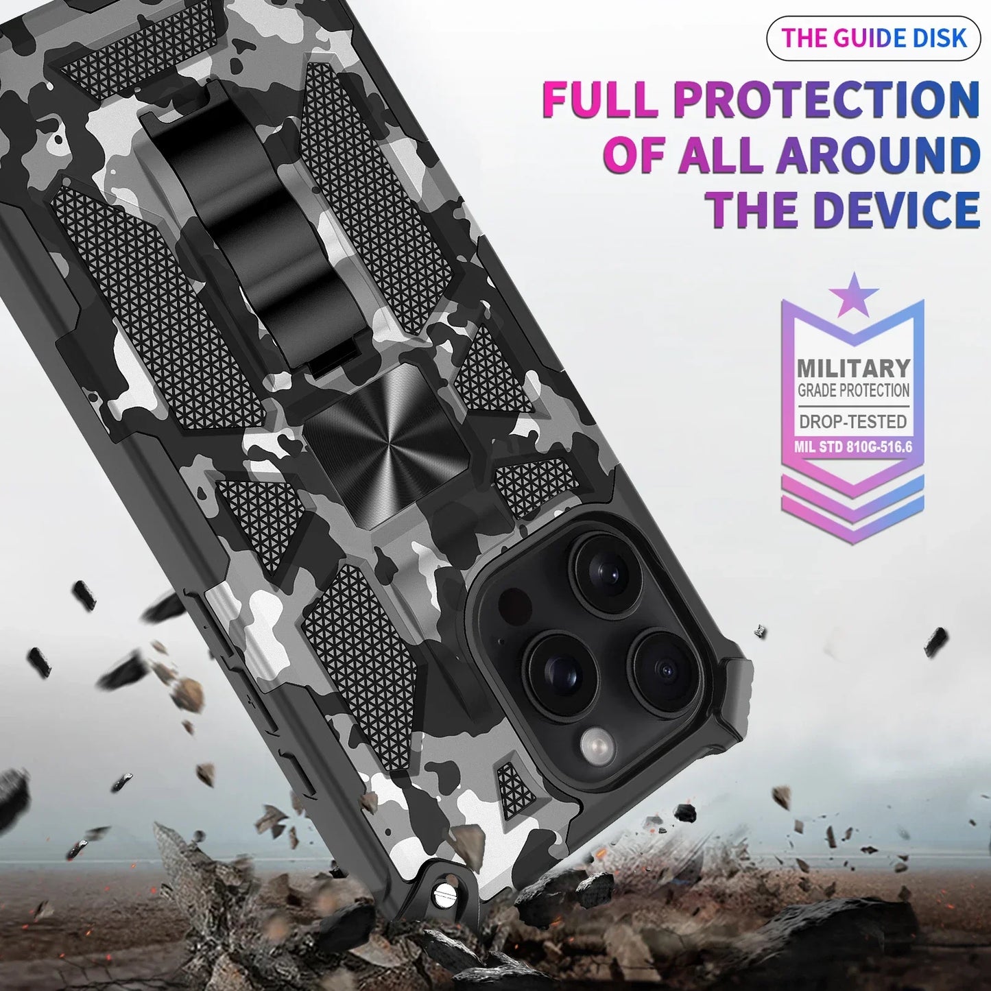 Military Camouflage Armor Shockproof Case For iPhone 11 12 13 14 15 16 Pro Max Xs XR SE 2020 2022 8 7 Plus Kickstand Phone Cover - Caseverse