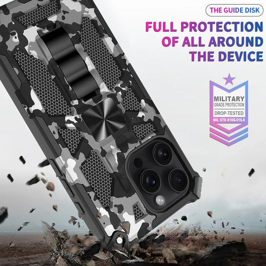 Military Camouflage Armor Shockproof Case For iPhone 11 12 13 14 15 16 Pro Max Xs XR SE 2020 2022 8 7 Plus Kickstand Phone Cover - Caseverse