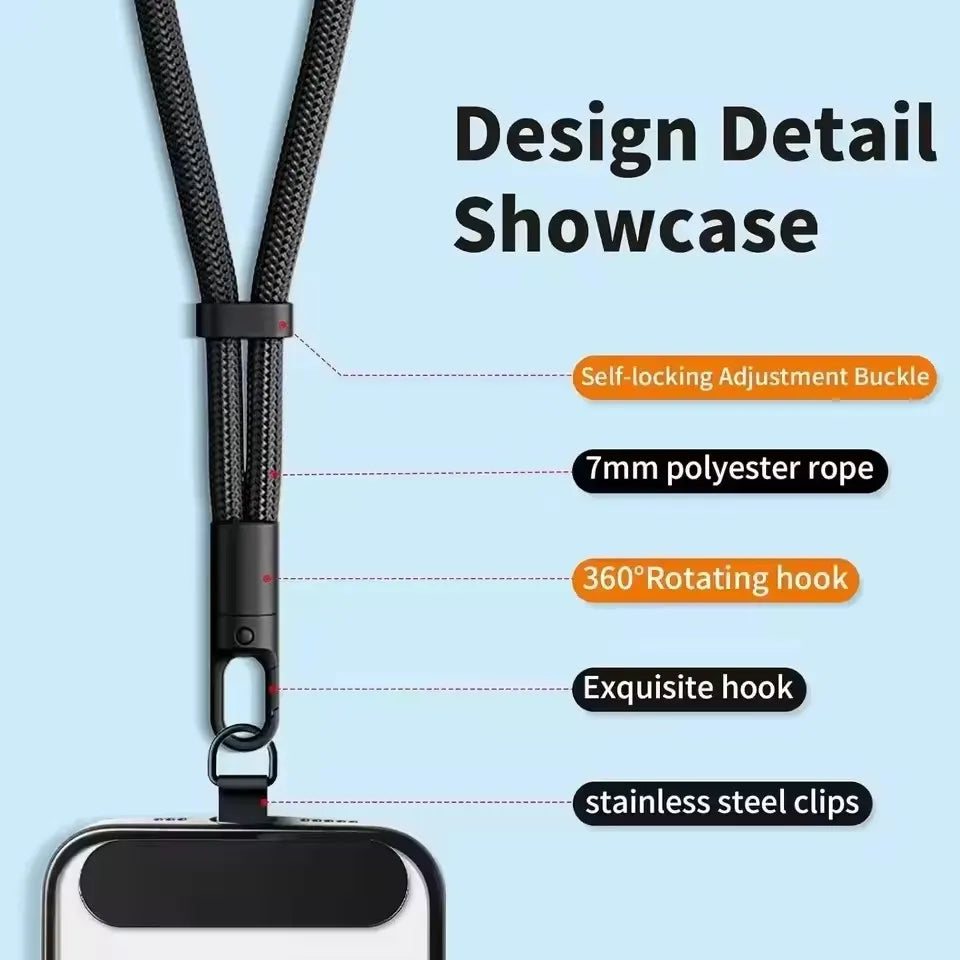 Lanyard - Adjustable Phone Strap Clip Holder for All Phone Case 7mm Thick (Neck & Shoulder & Crossbody / Wrist)