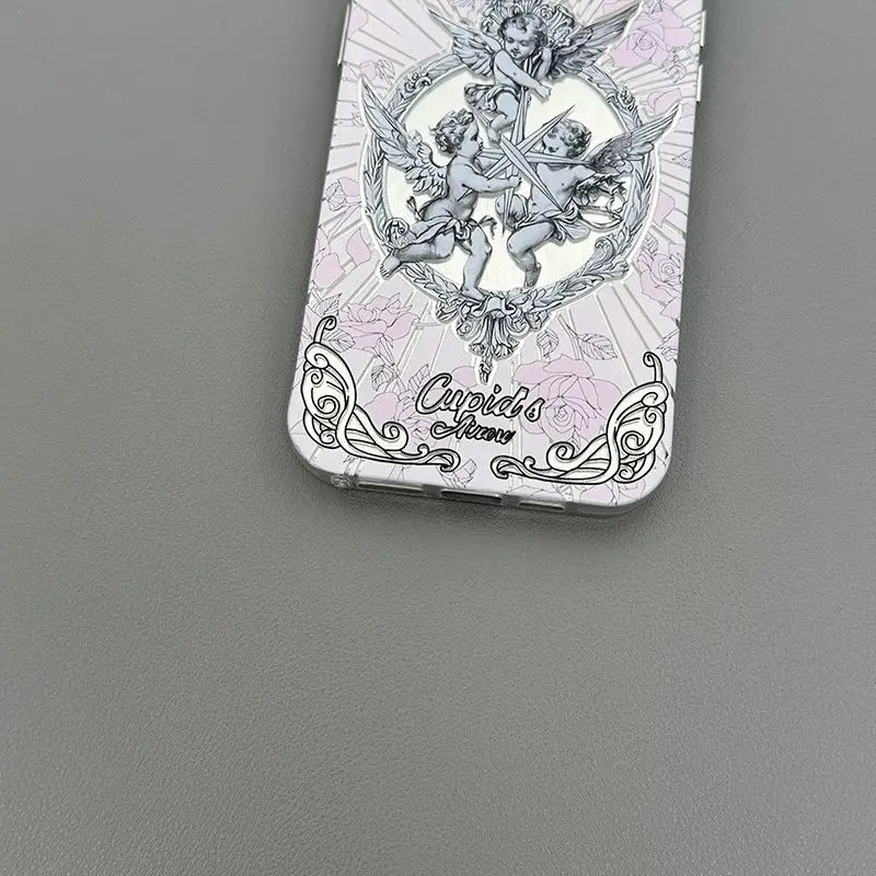 Middle Ages Retro Cupid Angel Phone Case for iPhone 16 15 14 Plus 13 12 11 Pro Max X Xs XR 8 7 Feather Texture Hard Cover - Caseverse